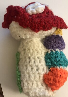 Handmade Crocheted Mushroom Figure with little worm - image3